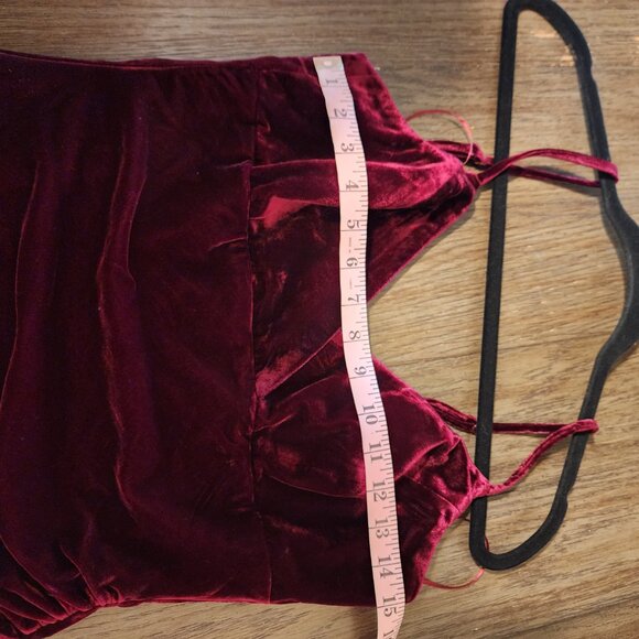 Bardot Sorella Velour Asymmetric Midi Dress NWOT Red Med tear at zipper - Picture 5 of 12